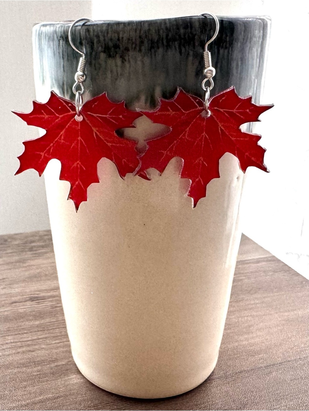 Acrylic Red Maple Leaf Earring 1.5”